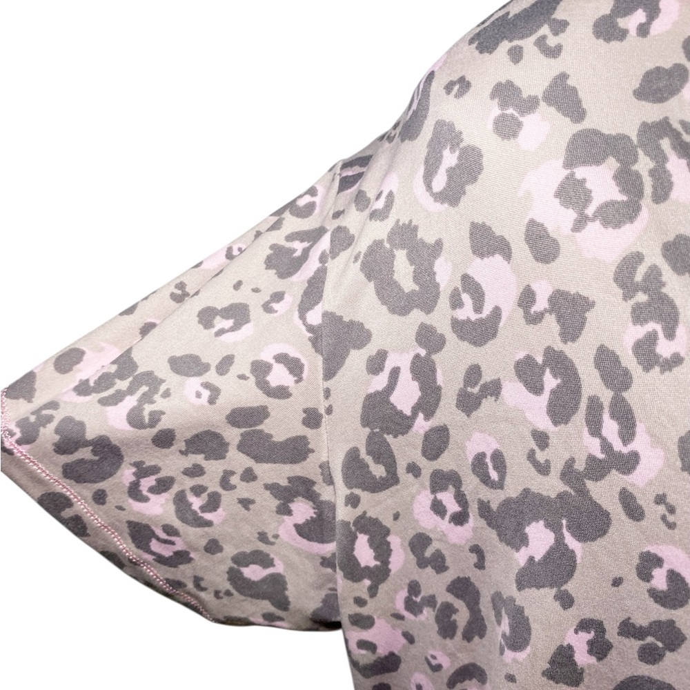 Cuddl Duds Pink and Tan Leopard Button Down Pajama Top - Picture 6 of 12